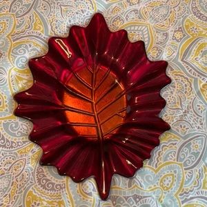 PartyLite Red and Gold Leaf Candle Holder